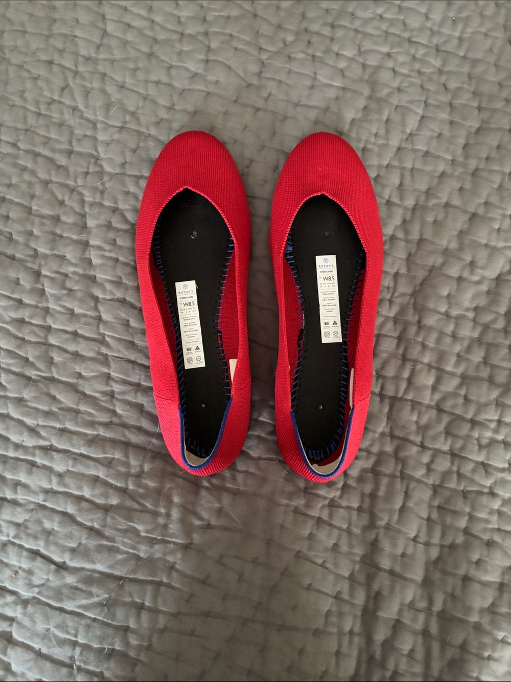 Rothy's Red Ballet Flats with Blue Trim